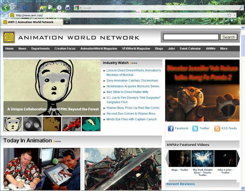 Screen capture of Animation World Network website