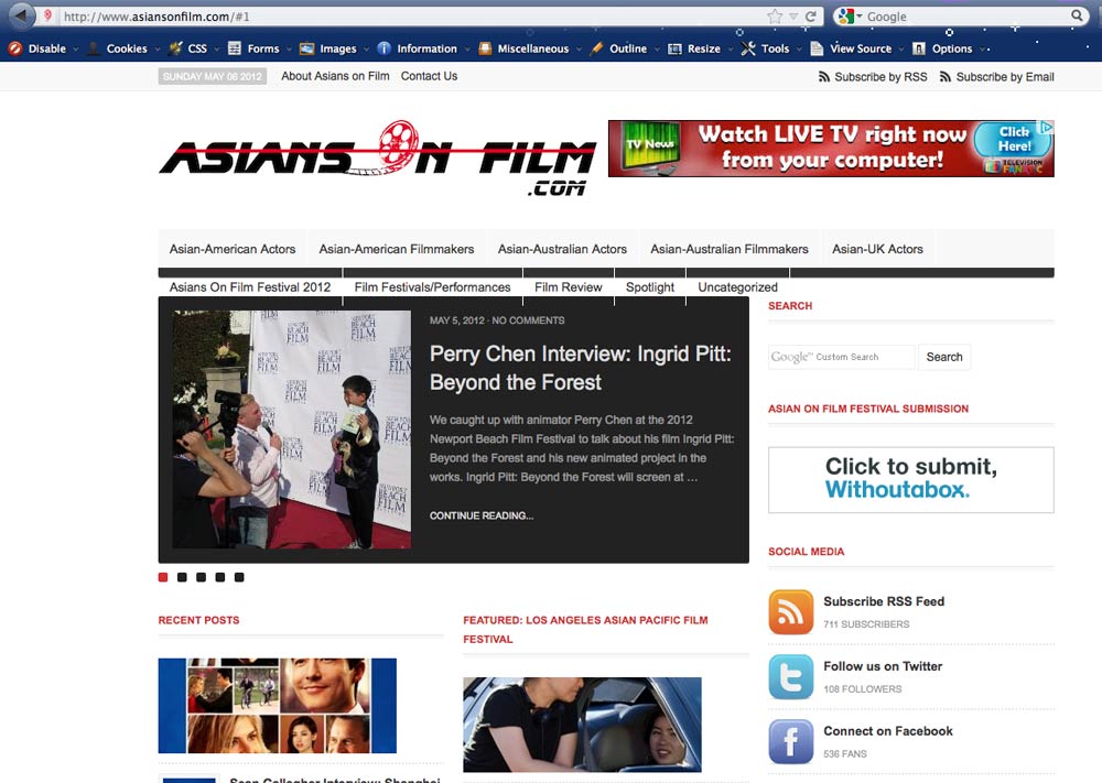 Screen capture of Asians On Film website