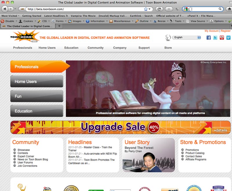 Screen capture of Toon Boom official website
